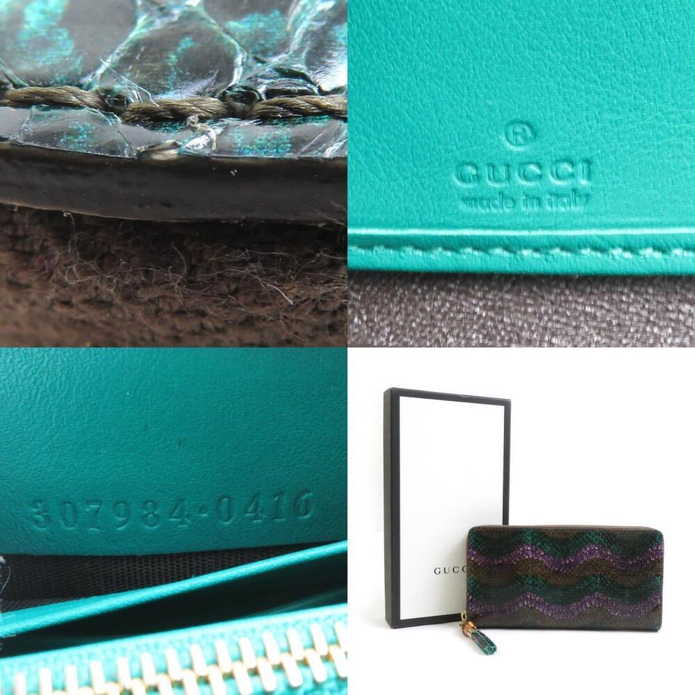Gucci Round Zipper Long Wallet Python Green Purple - Picture 5 of 5